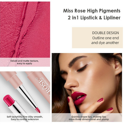 Double-ended Lip Liner and Lipstick | Moisturizing & Hydrating | Long-lasting Nourishment